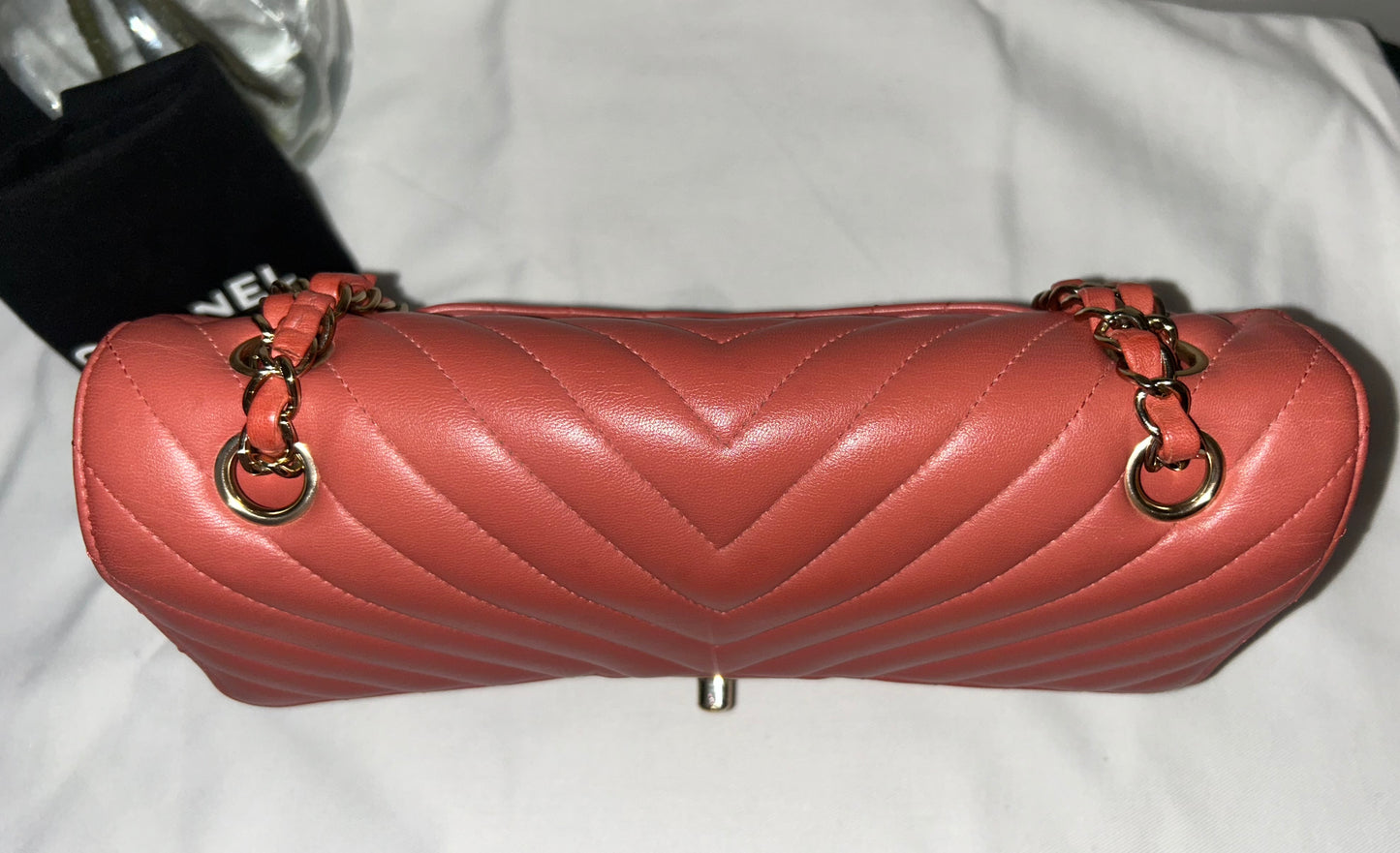 CHANEL Medium Classic Double Flap Chevron Quilted Handbag Dark Coral Terracotta