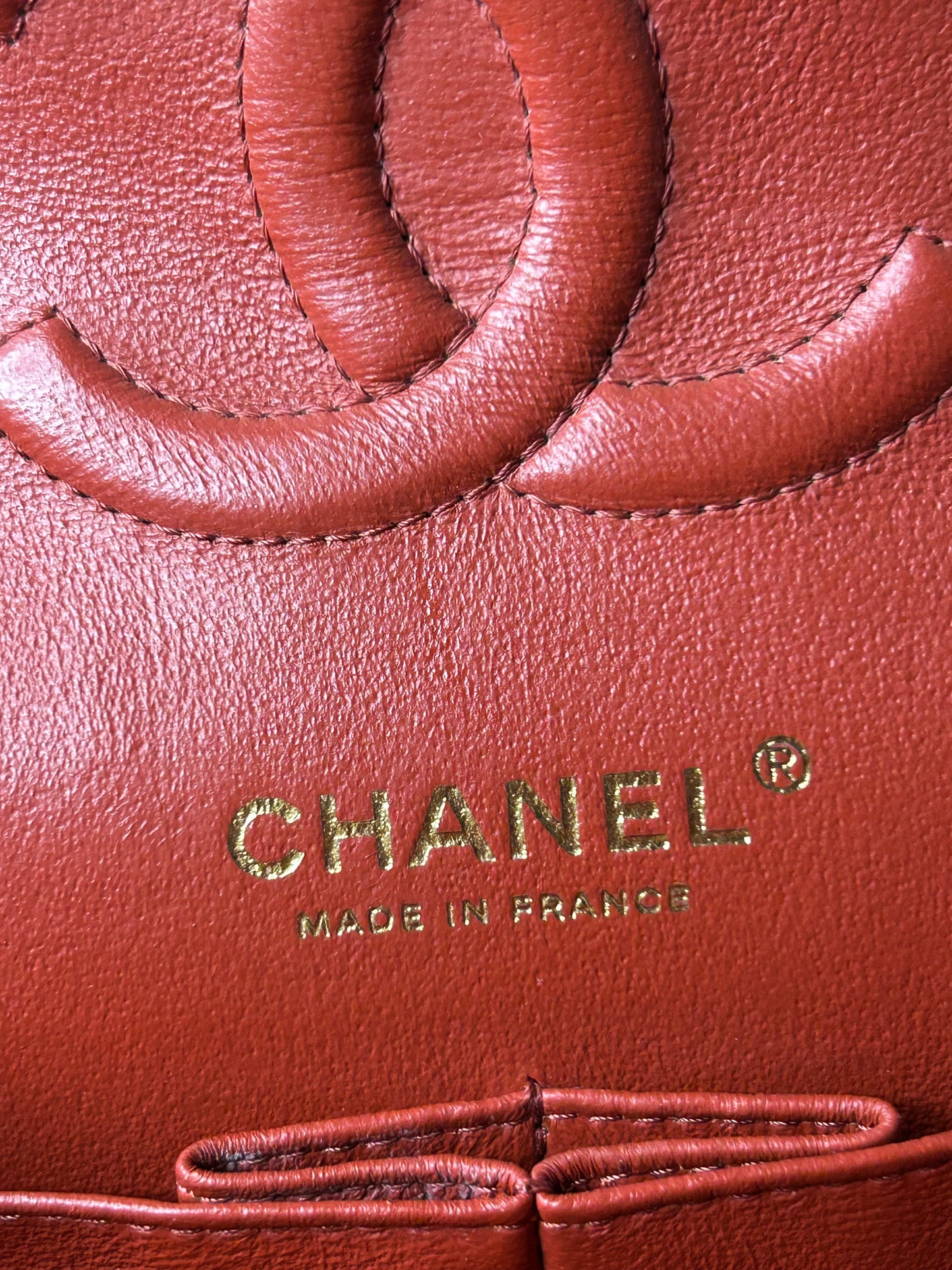 CHANEL Medium Classic Double Flap Chevron Quilted Handbag Dark Coral Terracotta