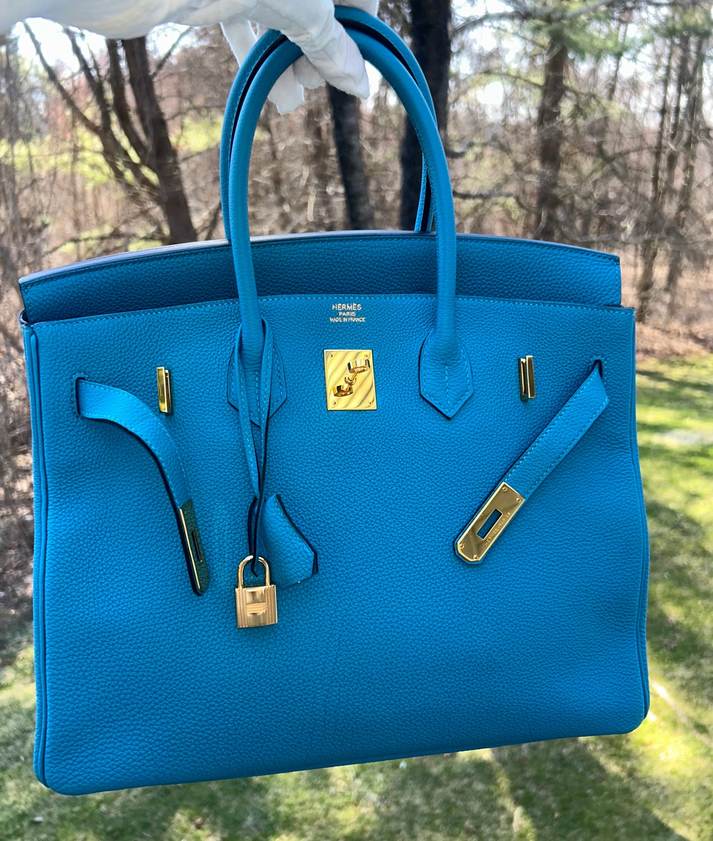 HERMÈS Birkin 35 Bleu Izmir Togo Leather Gold Hardware Handbag