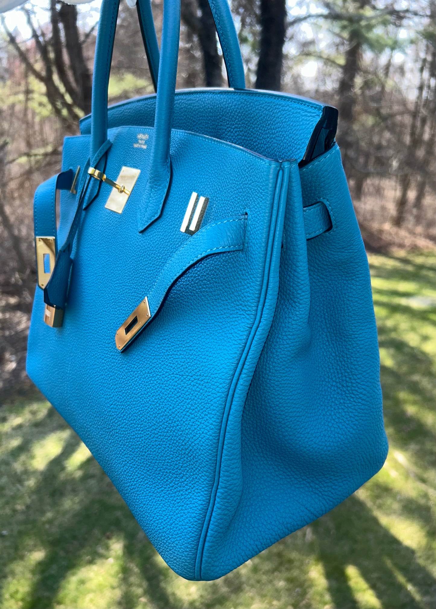 HERMÈS Birkin 35 Bleu Izmir Togo Leather Gold Hardware Handbag