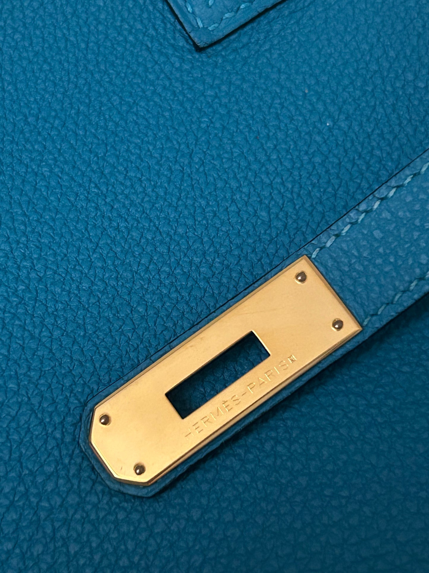 HERMÈS Birkin 35 Bleu Izmir Togo Leather Gold Hardware Handbag
