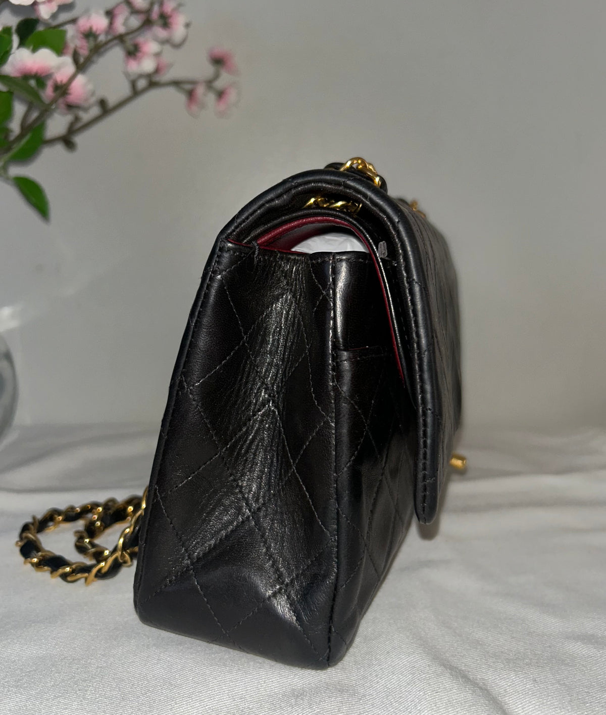 CHANEL Vintage Medium Double Flap Lambskin Quilted Handbag Black / 24k Gold