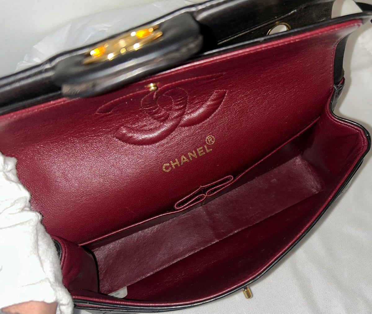 CHANEL Vintage Medium Double Flap Lambskin Quilted Handbag Black / 24k Gold