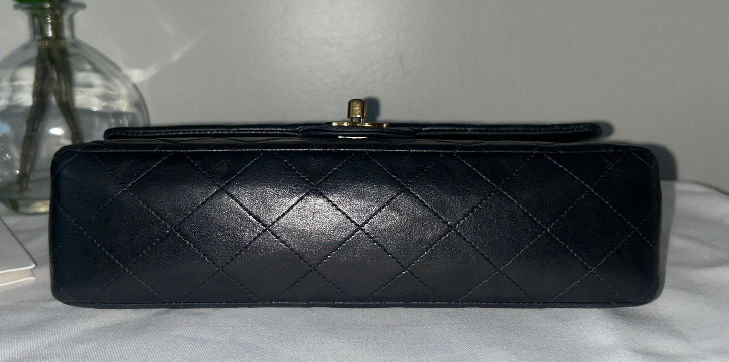 CHANEL Medium Classic Double Flap Lambskin Quilted Handbag Black / 24K Gold
