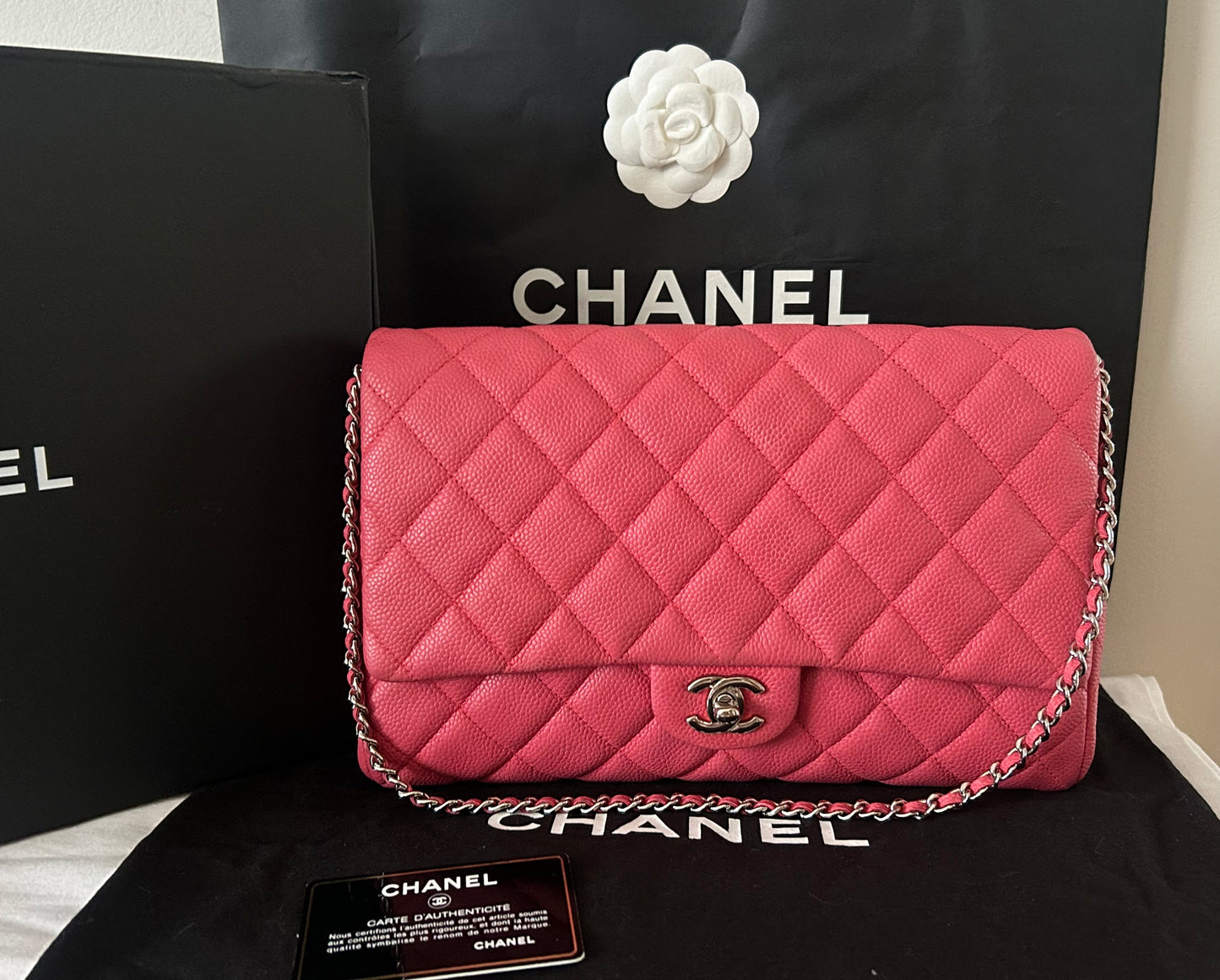 CHANEL Classic Quilted Single Flap Shoulder Bag Quilted Caviar Leather Pink