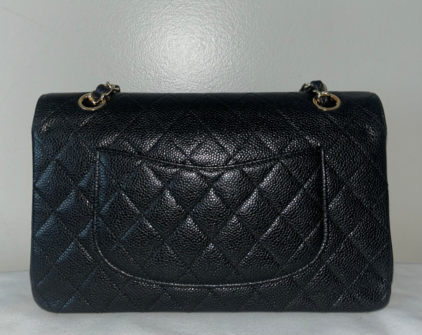 CHANEL Medium Classic Double Flap Caviar Quilted Handbag Black / 24K Gold