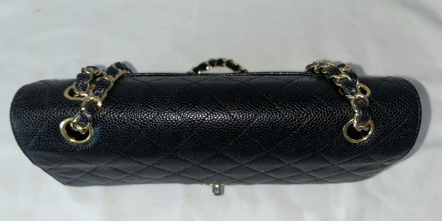 CHANEL Medium Classic Double Flap Caviar Quilted Handbag Black / 24K Gold