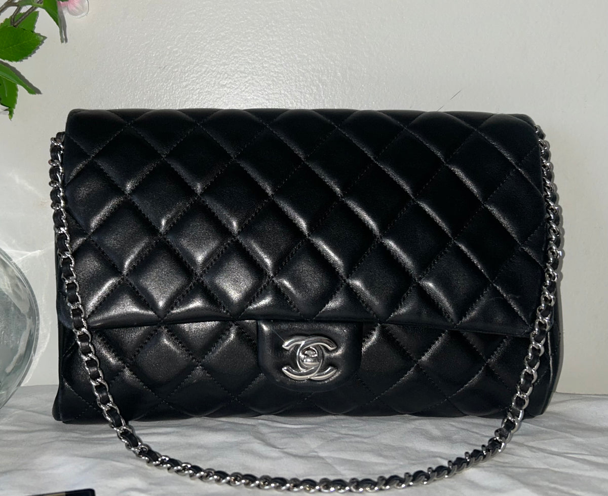 CHANEL Classic CC Quilted Flap Shoulder Bag Lambskin Leather Black