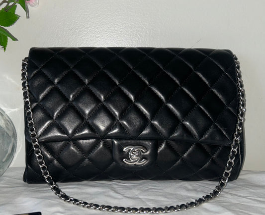 CHANEL Classic CC Quilted Flap Shoulder Bag Lambskin Leather Black