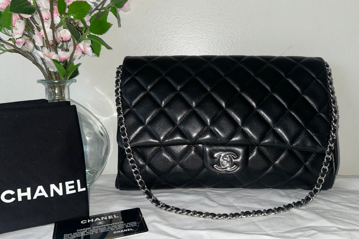 CHANEL Classic CC Quilted Flap Shoulder Bag Lambskin Leather Black