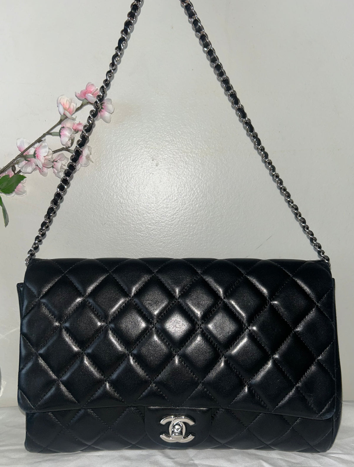 CHANEL Classic CC Quilted Flap Shoulder Bag Lambskin Leather Black