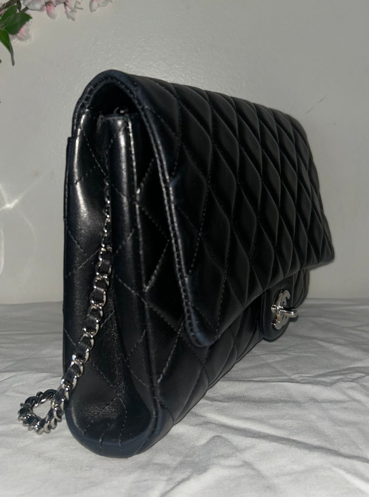 CHANEL Classic CC Quilted Flap Shoulder Bag Lambskin Leather Black