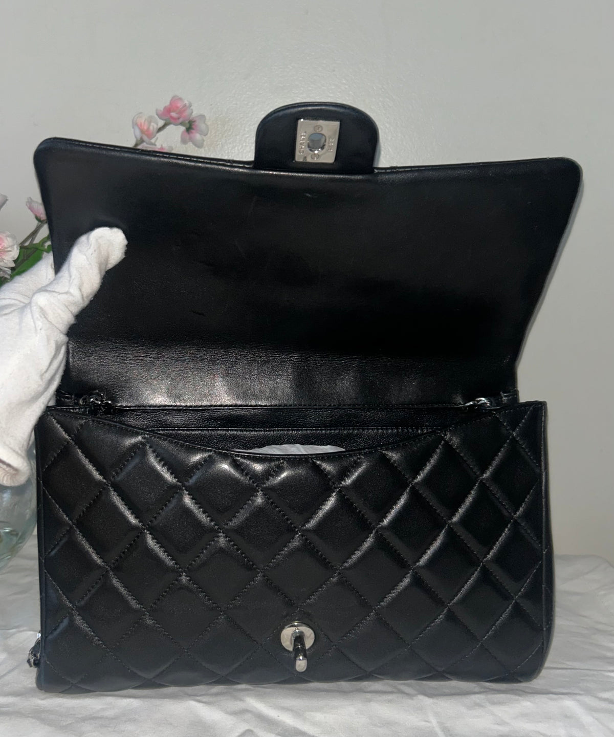 CHANEL Classic CC Quilted Flap Shoulder Bag Lambskin Leather Black