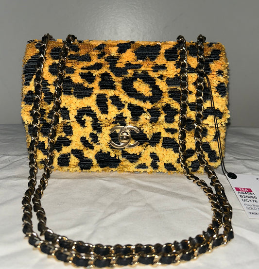 CHANEL 26A Small Mini Leopard Print Flap Bag Sequins Orange/Black