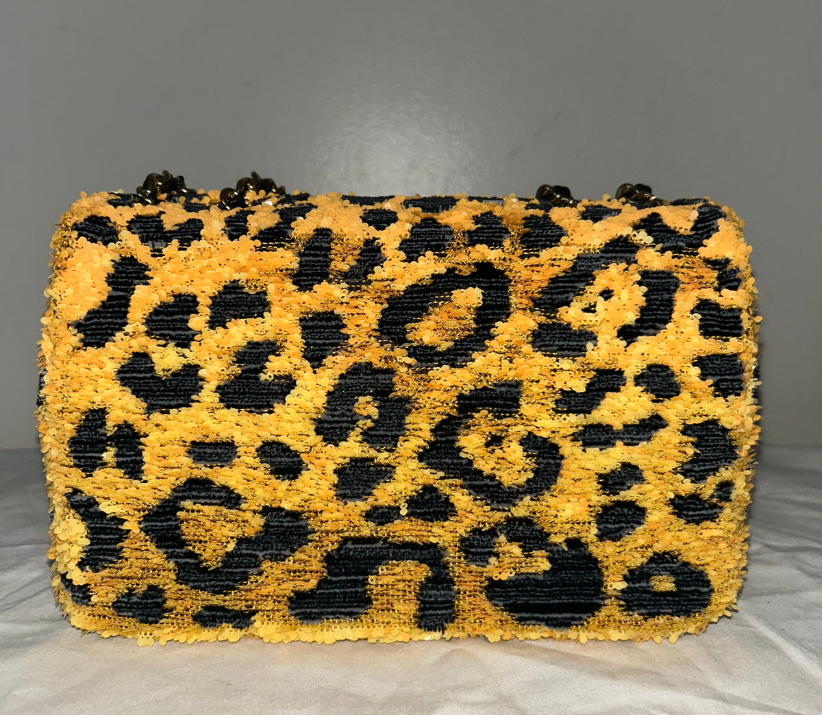 CHANEL 26A Small Mini Leopard Print Flap Bag Sequins Orange/Black