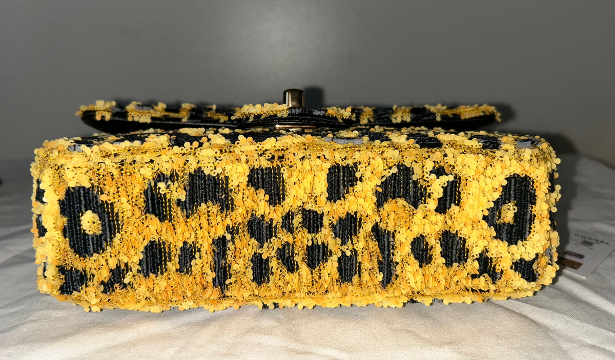 CHANEL 26A Small Mini Leopard Print Flap Bag Sequins Orange/Black