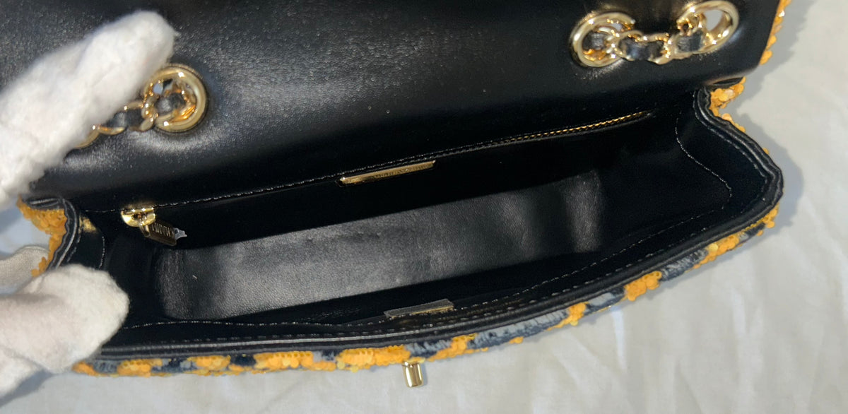 CHANEL 26A Small Mini Leopard Print Flap Bag Sequins Orange/Black