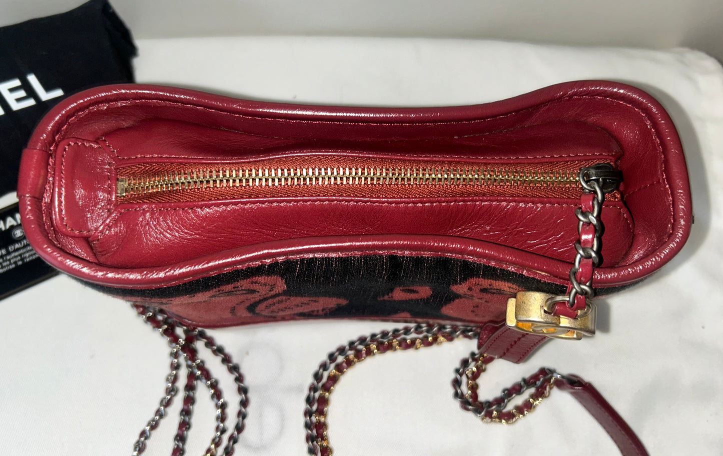 CHANEL Small Gabrielle Knit Owl Hobo Leather Crossbody Bag Burgundy/Black