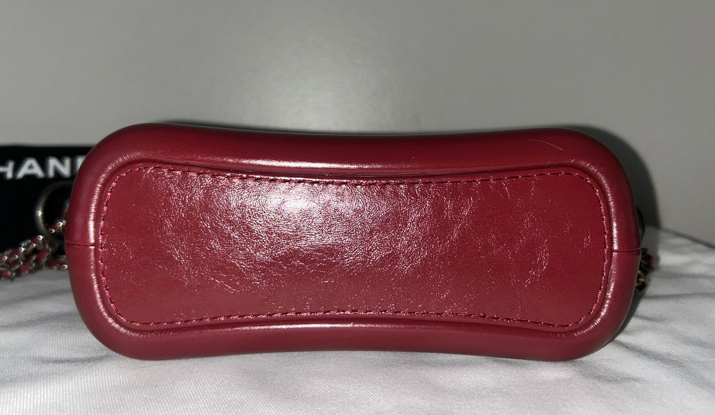 CHANEL Small Gabrielle Knit Owl Hobo Leather Crossbody Bag Burgundy/Black