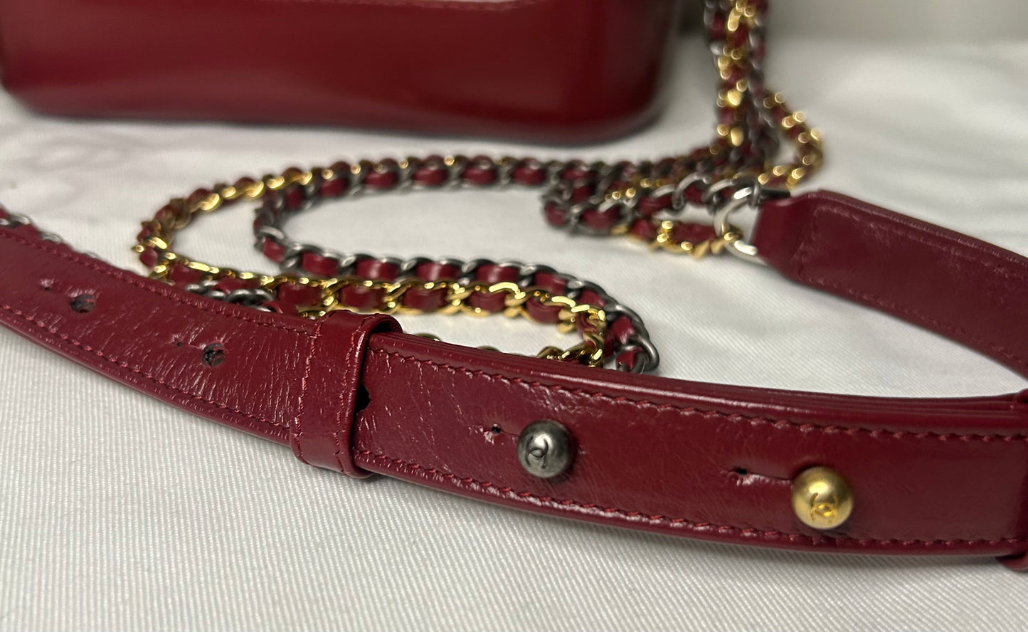 CHANEL Small Gabrielle Knit Owl Hobo Leather Crossbody Bag Burgundy/Black