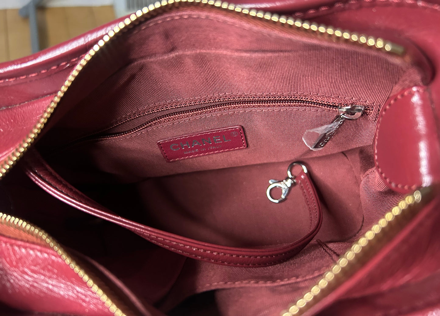 CHANEL Small Gabrielle Knit Owl Hobo Leather Crossbody Bag Burgundy/Black