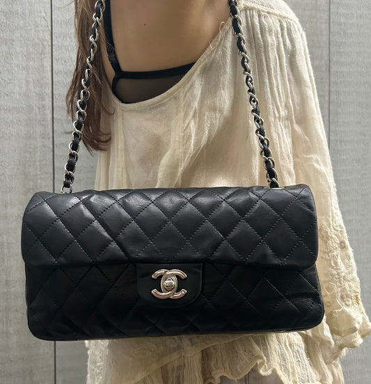 CHANEL Classic CC East West Quilted Lambskin Shoulder Bag Black