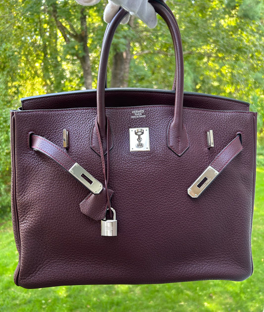 HERMÈS Birkin 35 Raisin Clemence Palladium Hardware