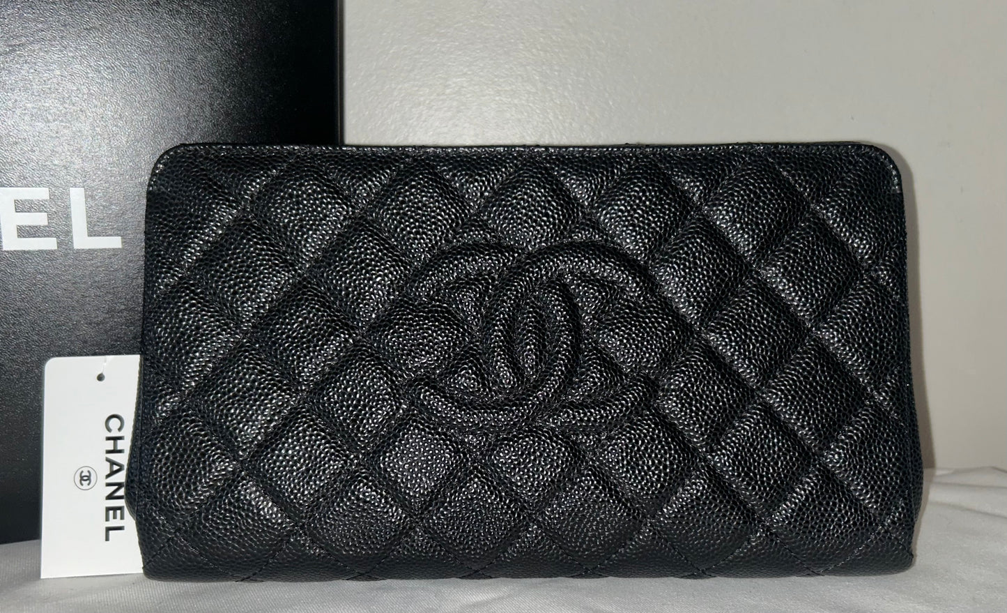 CHANEL Timeless CC Medium Clutch Quilted Iridescent Caviar Black