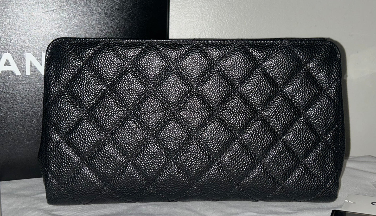 CHANEL Timeless CC Medium Clutch Quilted Iridescent Caviar Black