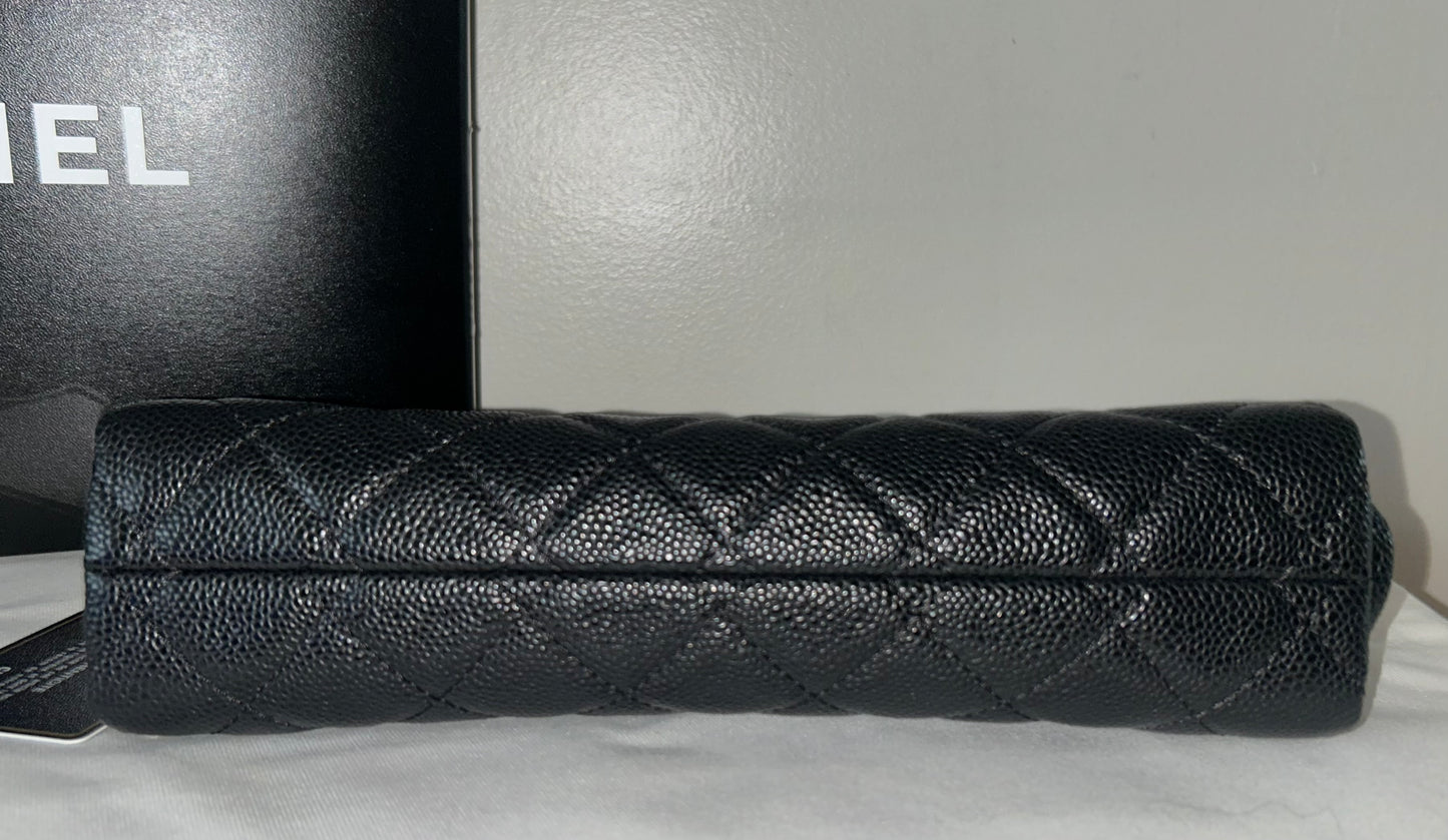 CHANEL Timeless CC Medium Clutch Quilted Iridescent Caviar Black