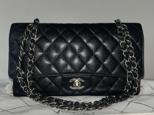 CHANEL Medium Classic Double Flap Caviar Quilted Handbag Black