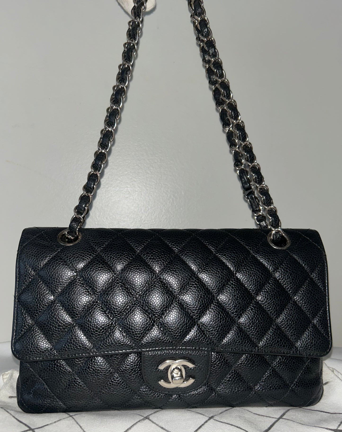 CHANEL Medium Classic Double Flap Caviar Quilted Handbag Black