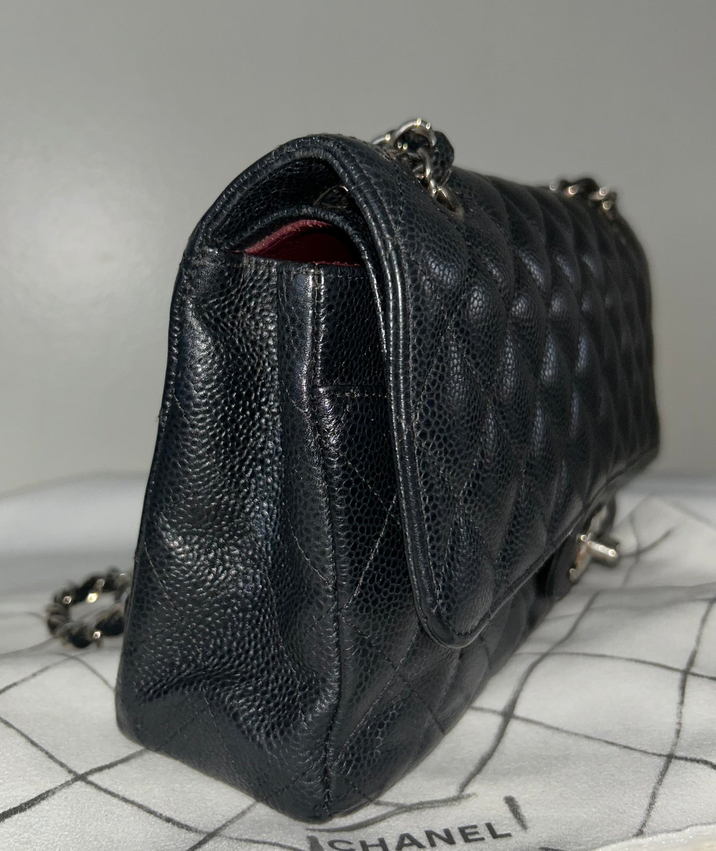 CHANEL Medium Classic Double Flap Caviar Quilted Handbag Black