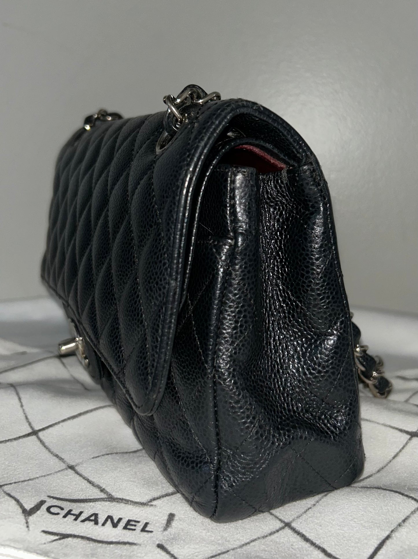 CHANEL Medium Classic Double Flap Caviar Quilted Handbag Black