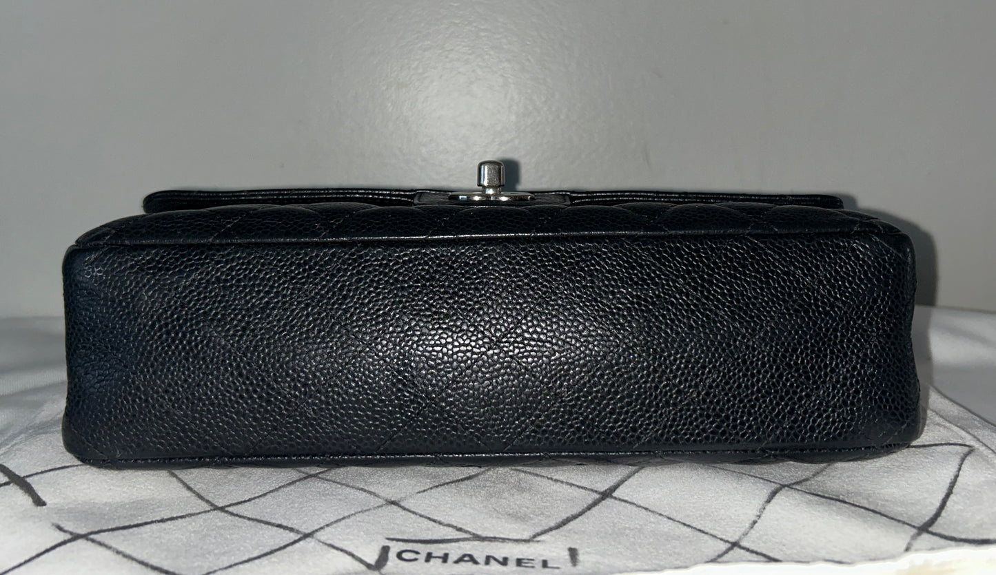 CHANEL Medium Classic Double Flap Caviar Quilted Handbag Black