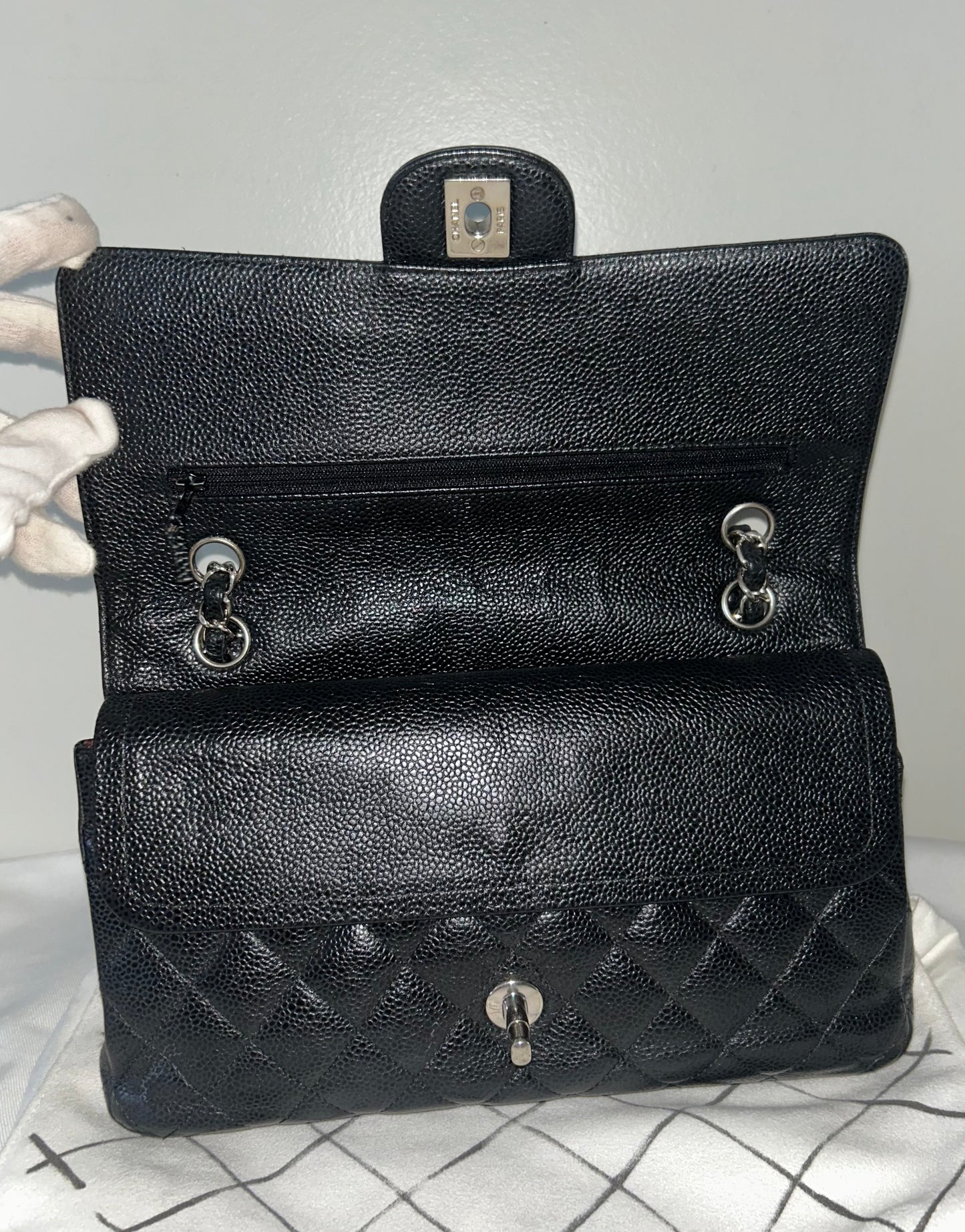CHANEL Medium Classic Double Flap Caviar Quilted Handbag Black