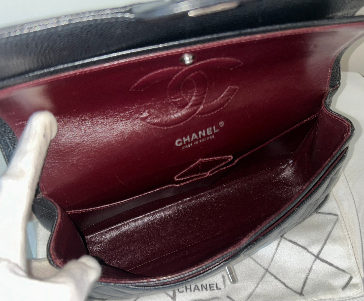 CHANEL Medium Classic Double Flap Caviar Quilted Handbag Black