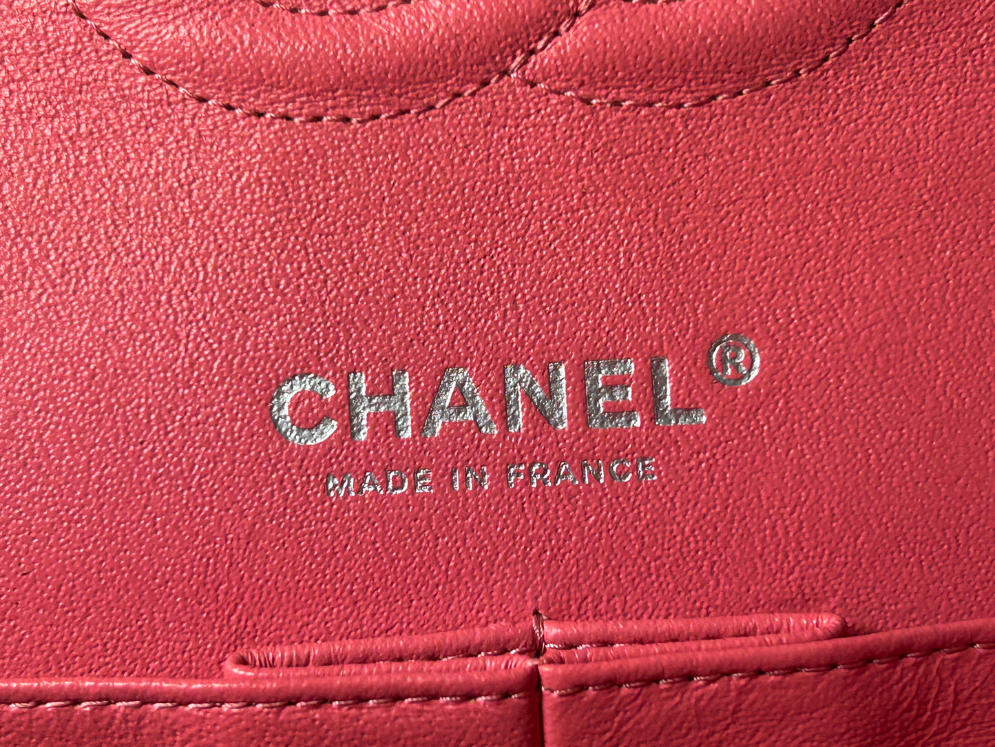 CHANEL Medium Classic Double Flap Patent Leather Quilted Handbag Coral Pink