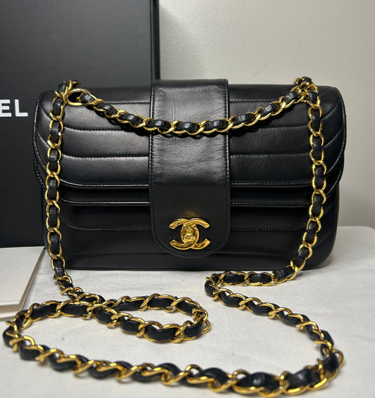 CHANEL Classic Small Quilted Lambskin Flap Bag Black/24k Gold
