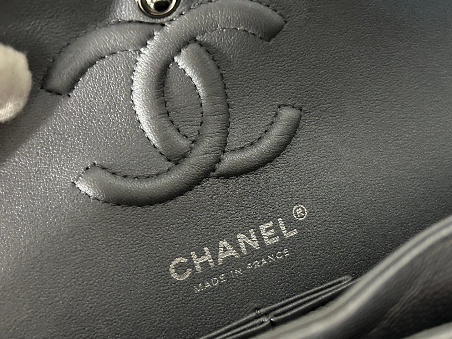 CHANEL Small Classic Double Flap Caviar Quilted Handbag Silver
