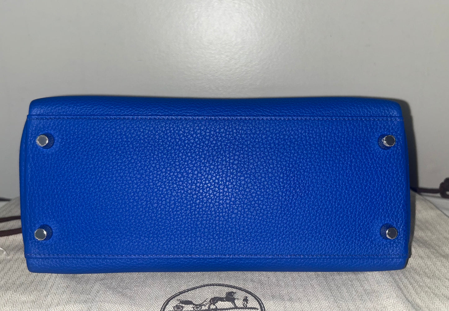 HERMÈS Kelly 28 Bleu Royal Togo Leather Palladium Hardware Handbag