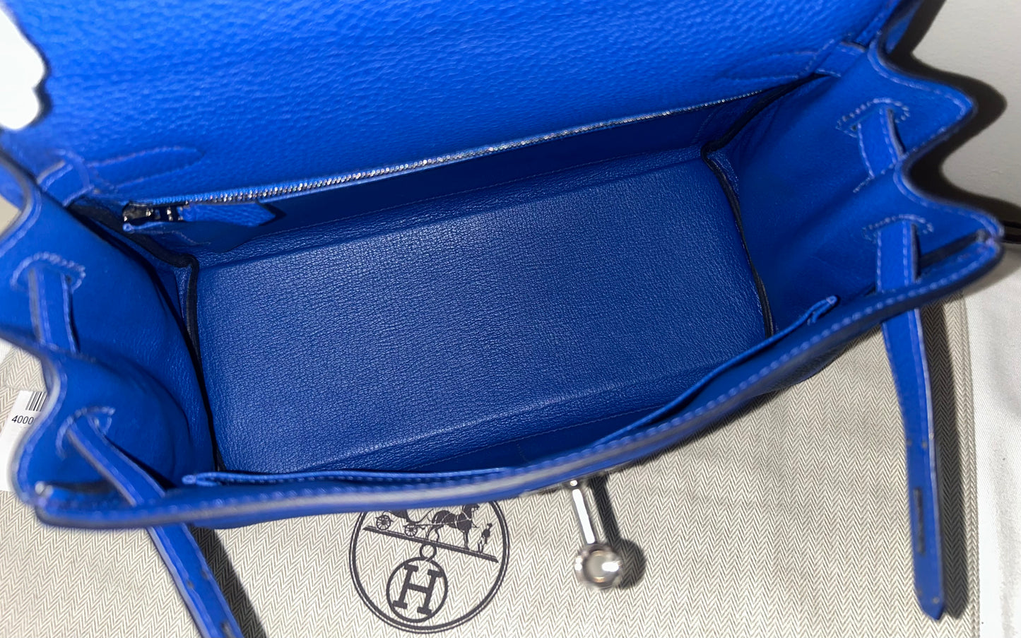 HERMÈS Kelly 28 Bleu Royal Togo Leather Palladium Hardware Handbag