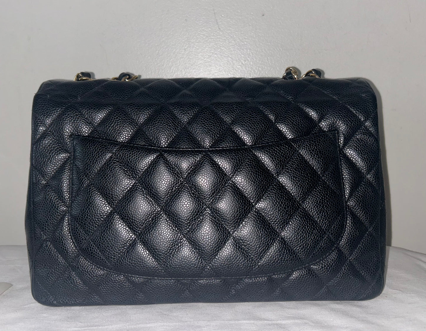 CHANEL Classic Jumbo Quilted Caviar Leather Handbag Black/Gold