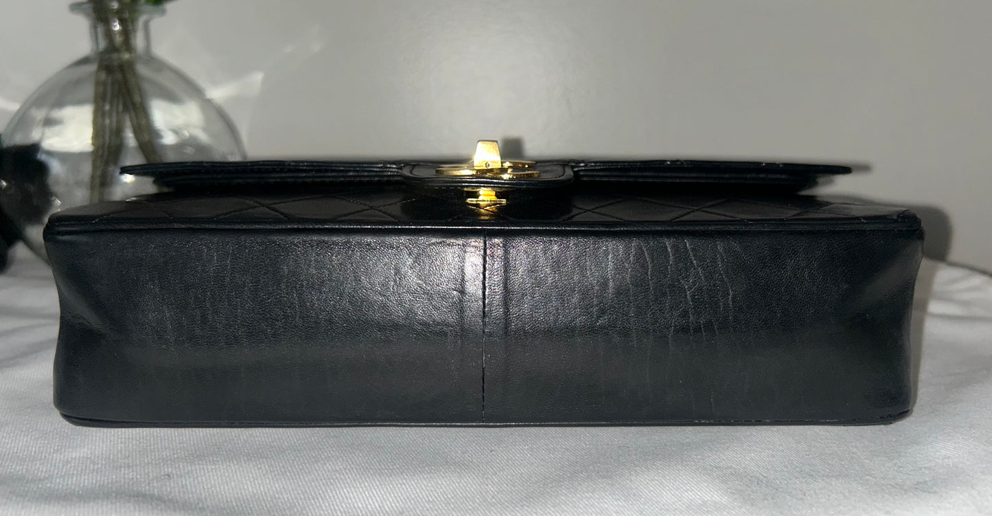 CHANEL Medium Classic Double Flap Lambskin Quilted Handbag Black / 24K Gold