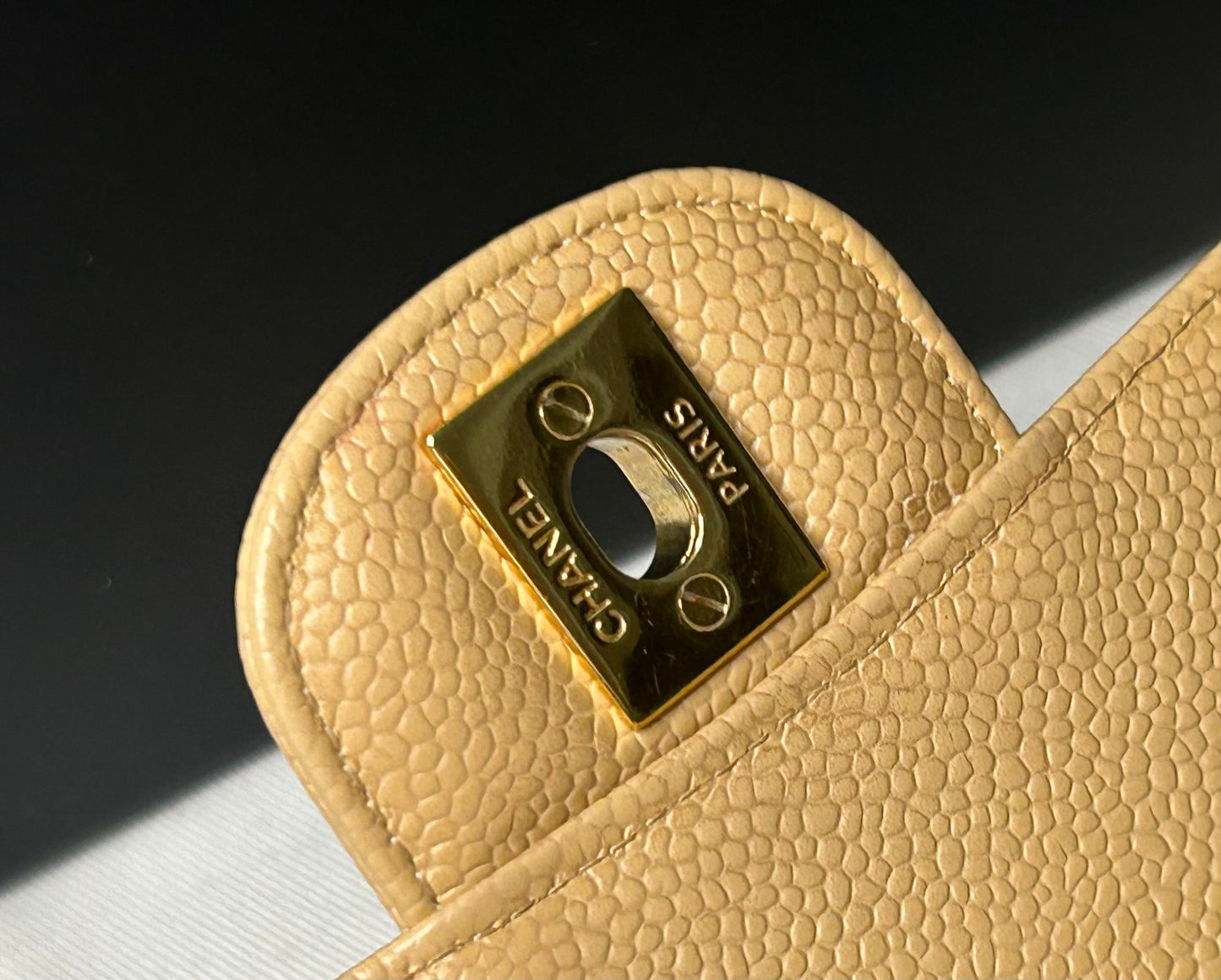 CHANEL Medium Classic Double Flap Caviar Quilted Handbag Beige/Gold Hardware