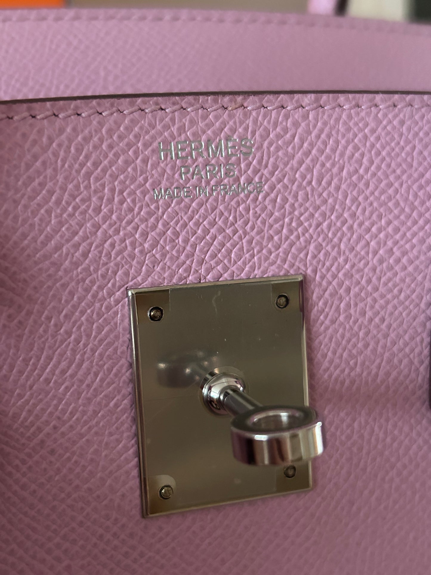 HERMES Birkin 30 Mauve Sylvestre Epsom Leather Palladium Hardware Handbag