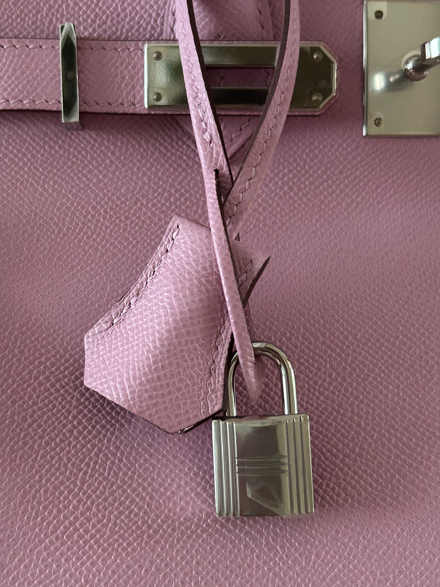 HERMES Birkin 30 Mauve Sylvestre Epsom Leather Palladium Hardware Handbag