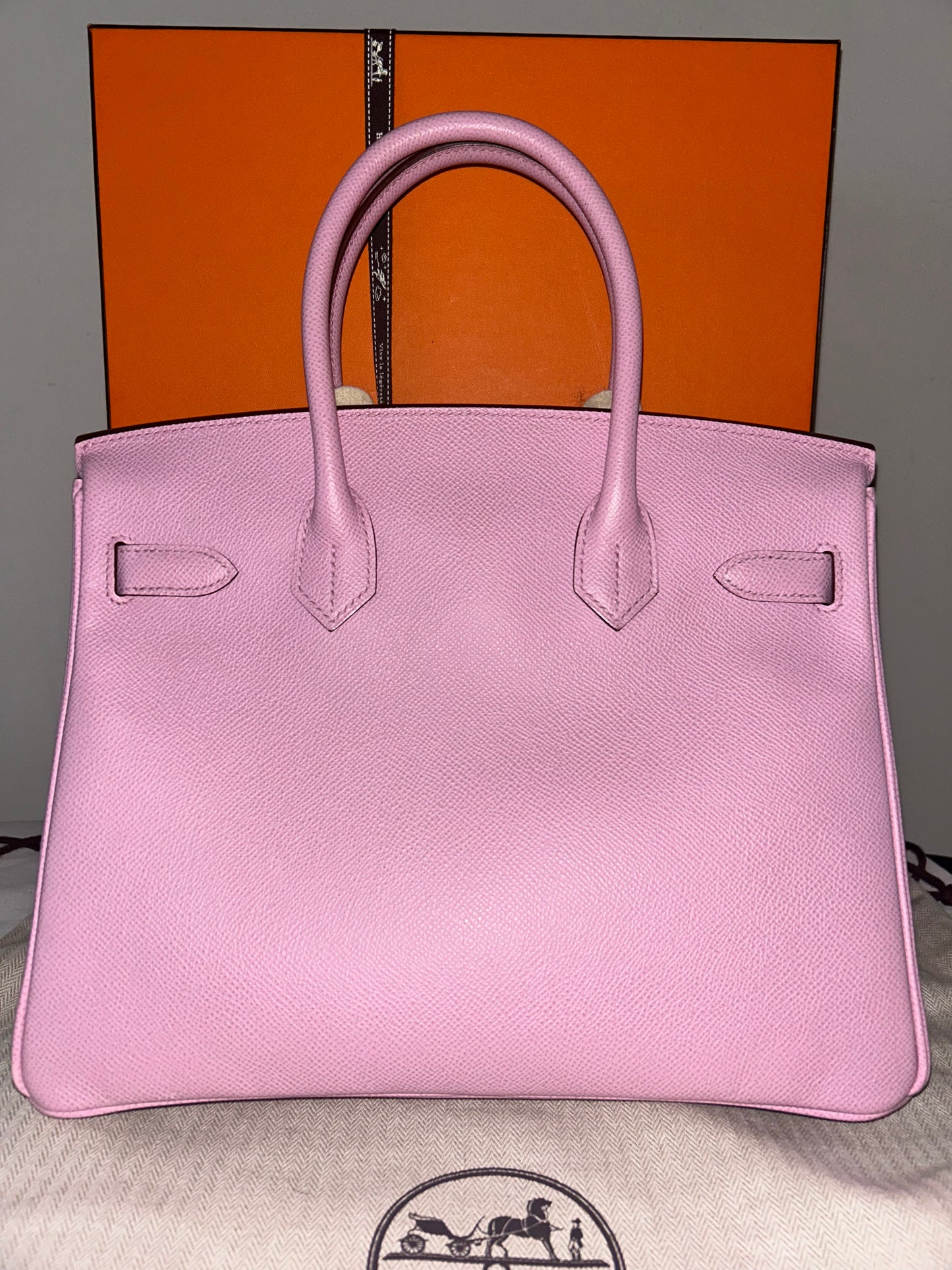 HERMES Birkin 30 Mauve Sylvestre Epsom Leather Palladium Hardware Handbag