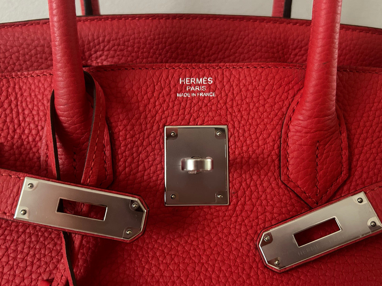 HERMES Birkin 30 Rouge Tomate Clemence Leather Palladium Hardware Handbag