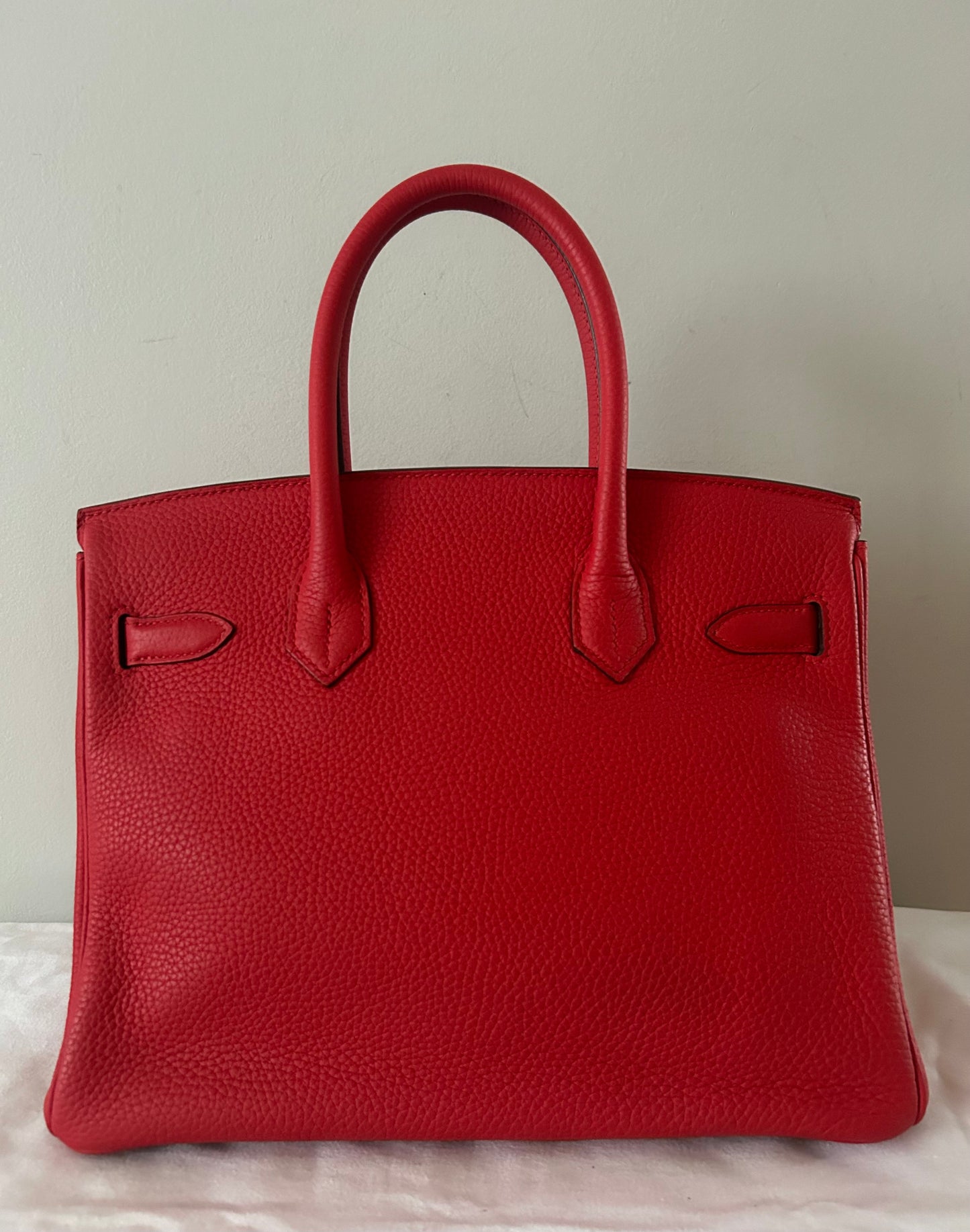 HERMES Birkin 30 Rouge Tomate Clemence Leather Palladium Hardware Handbag